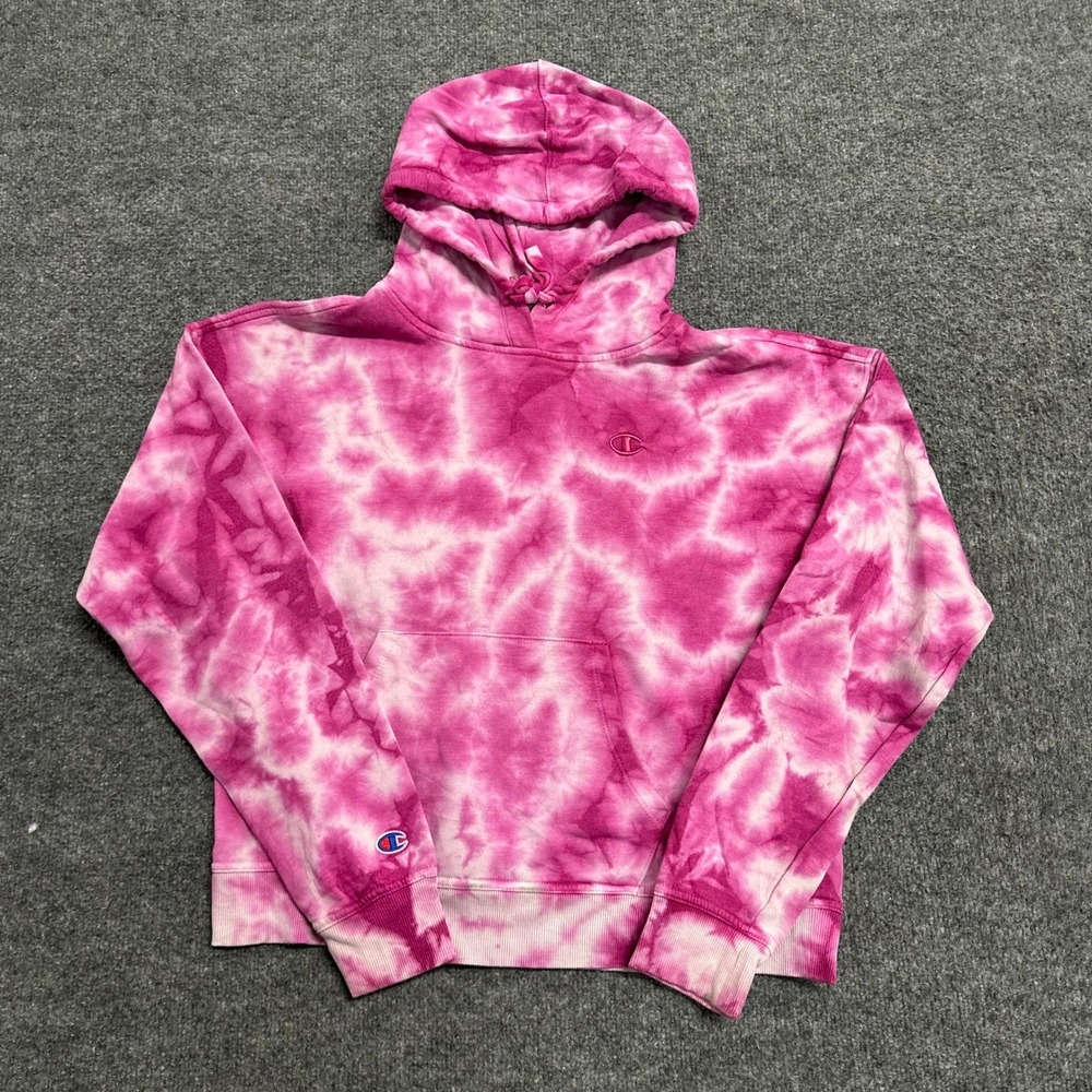 Champion Hoodie Womens Size S Pink Tie Dye Pullover Fleece Athletic Sweatshirt